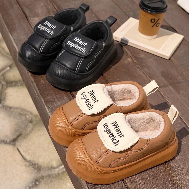 New waterproof velvet warm platform cotton shoes winter super warm letter Velcro non-slip home cotton slippers