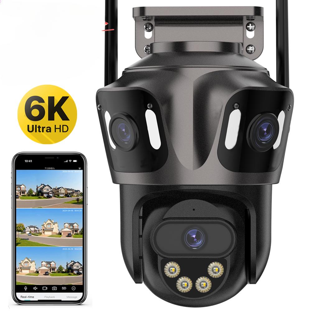 

6K HD три екрани Wi-Fi камера безпеки 4K 8MP зовнішня бездротова PTZ IP-камера Ai Human Detect Відеоспостереження iCSee APP 4K Camera