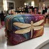 Dragonfly Print Quilted Makeup Bag Multi-functional U-shaped Storage Pouch