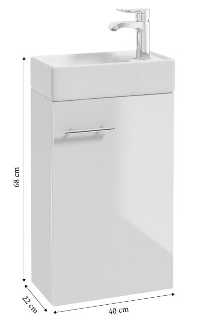 Bathroom Cabinet with Washbasin 60x40 Cm, White Gloss, Hanging, Small