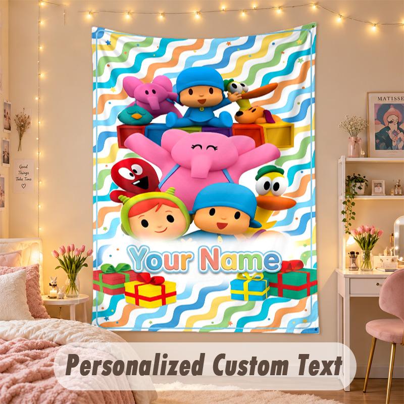 Custom Personalized Tapestry,Pocoyó Print Custom Name Text Wall Art Hanging for Bedroom