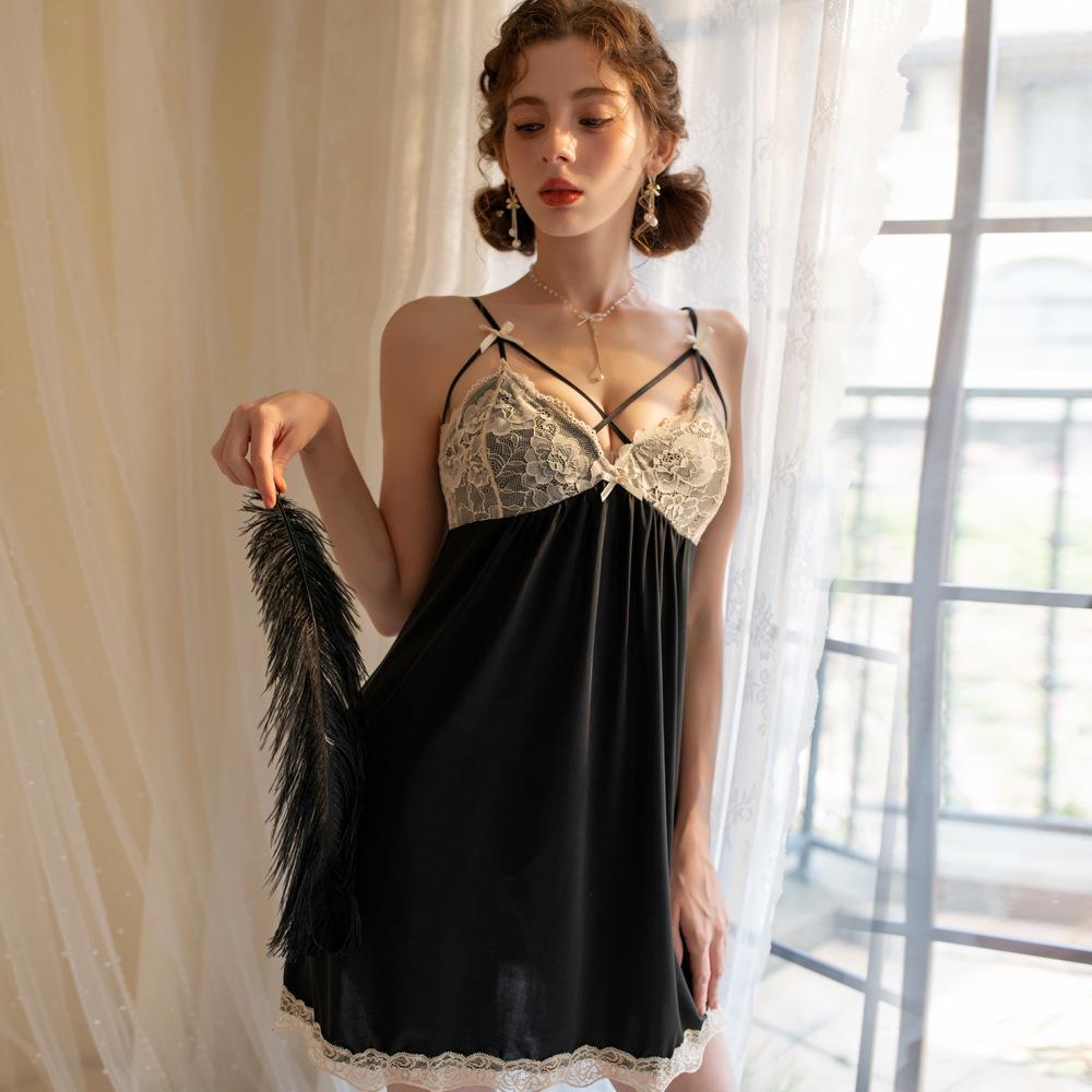 Sex Underwear Sexy V-neck Summer Thin Lace Perspective Advanced Sense Suspender Nightdress