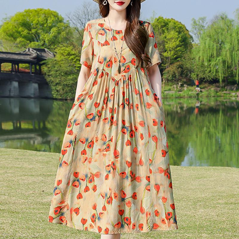 Casual zomerjurken voor dames, vintage kleding, losse korte mouwen, elegante lange jurk in grote maten