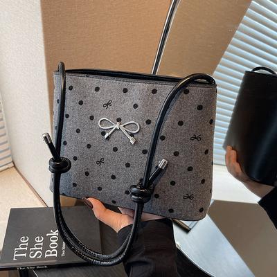 New Niche High End Canvas Polka Dot Fashionable One Shoulder Bow Niche Hand Armpit Bag Crossbody Bag