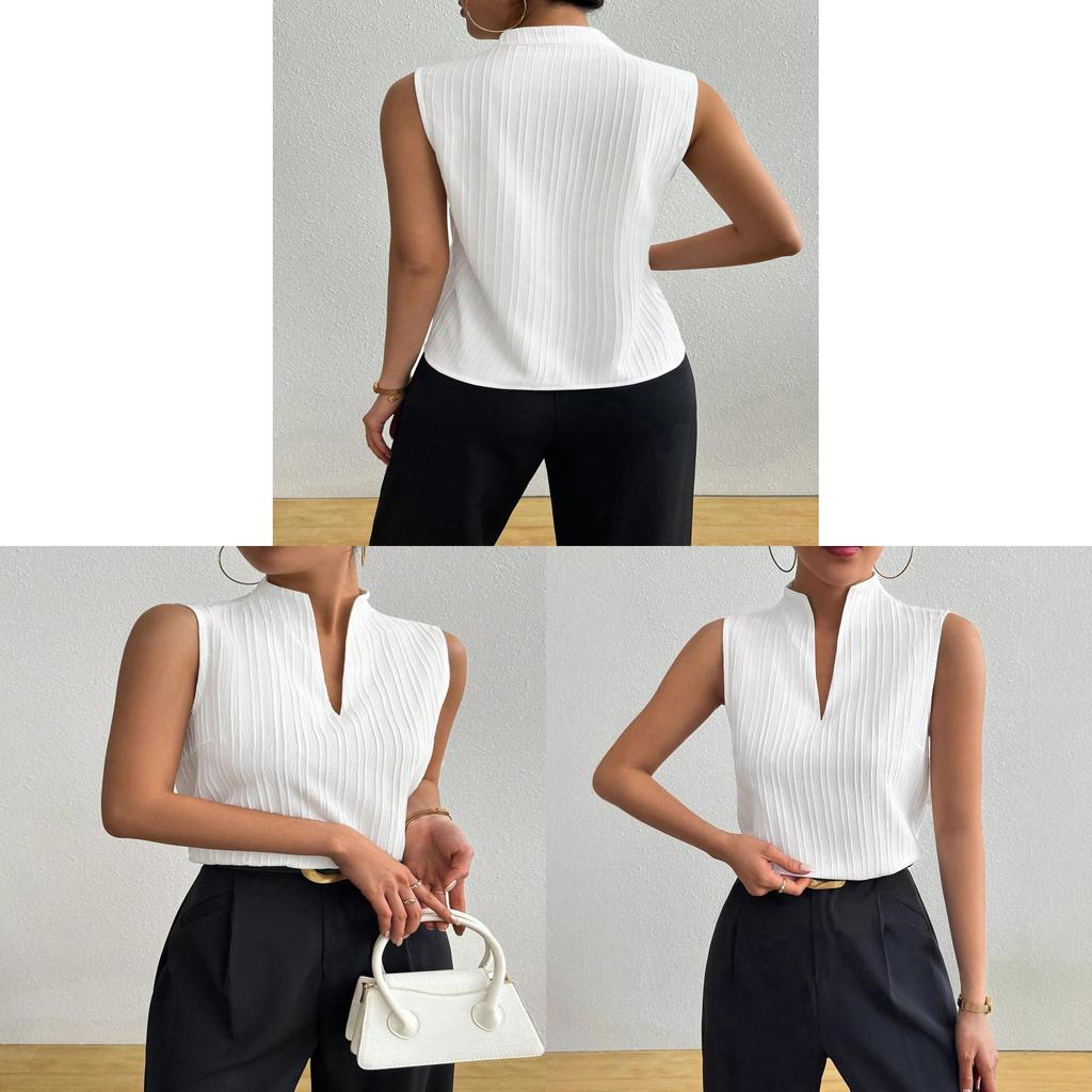 Polyester Sleeveless V Neck T Shirt For Women With Splicing Detail For Casual Summer Wear