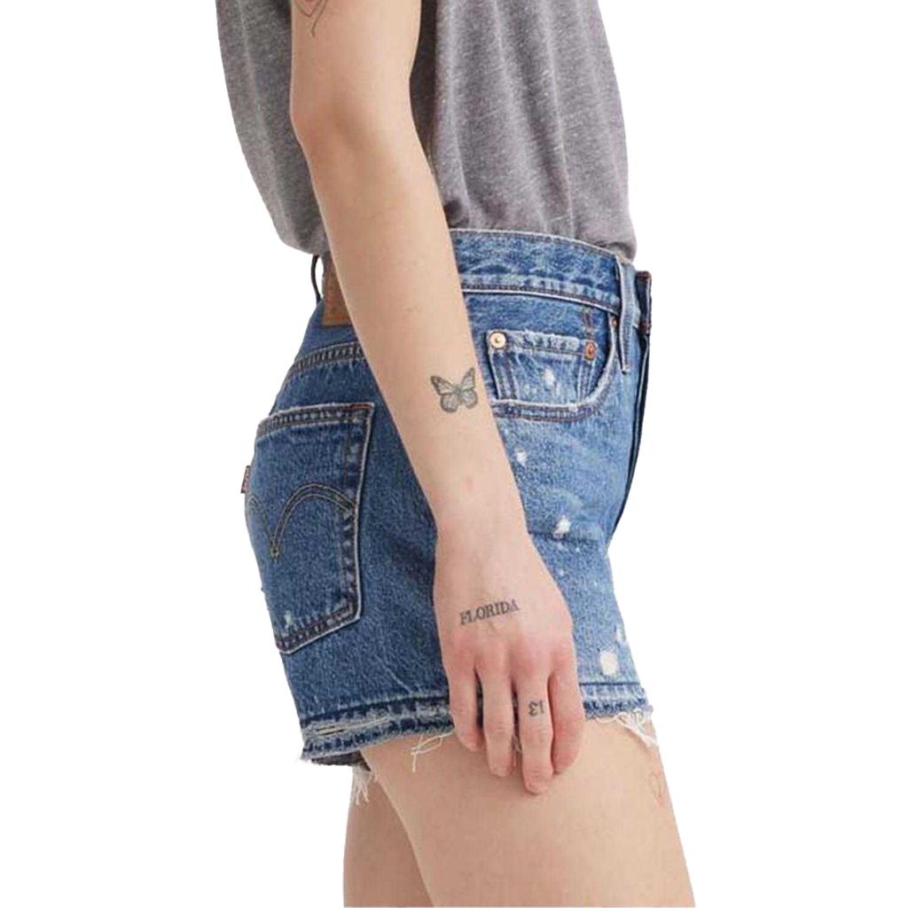 Levis Womens/Ladies 501 Original Ripped Leather Badge Shorts