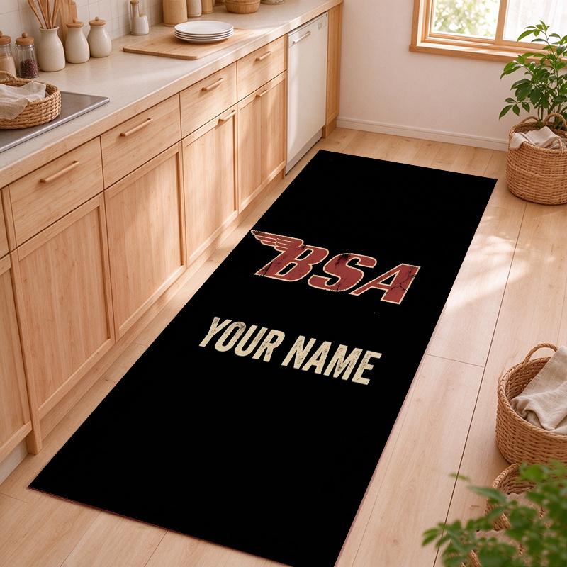 BSA motorcycles Customizable name kitchen floor mat easy to clean and wipe down Suitable for kitchens living rooms and entryways—a perfec