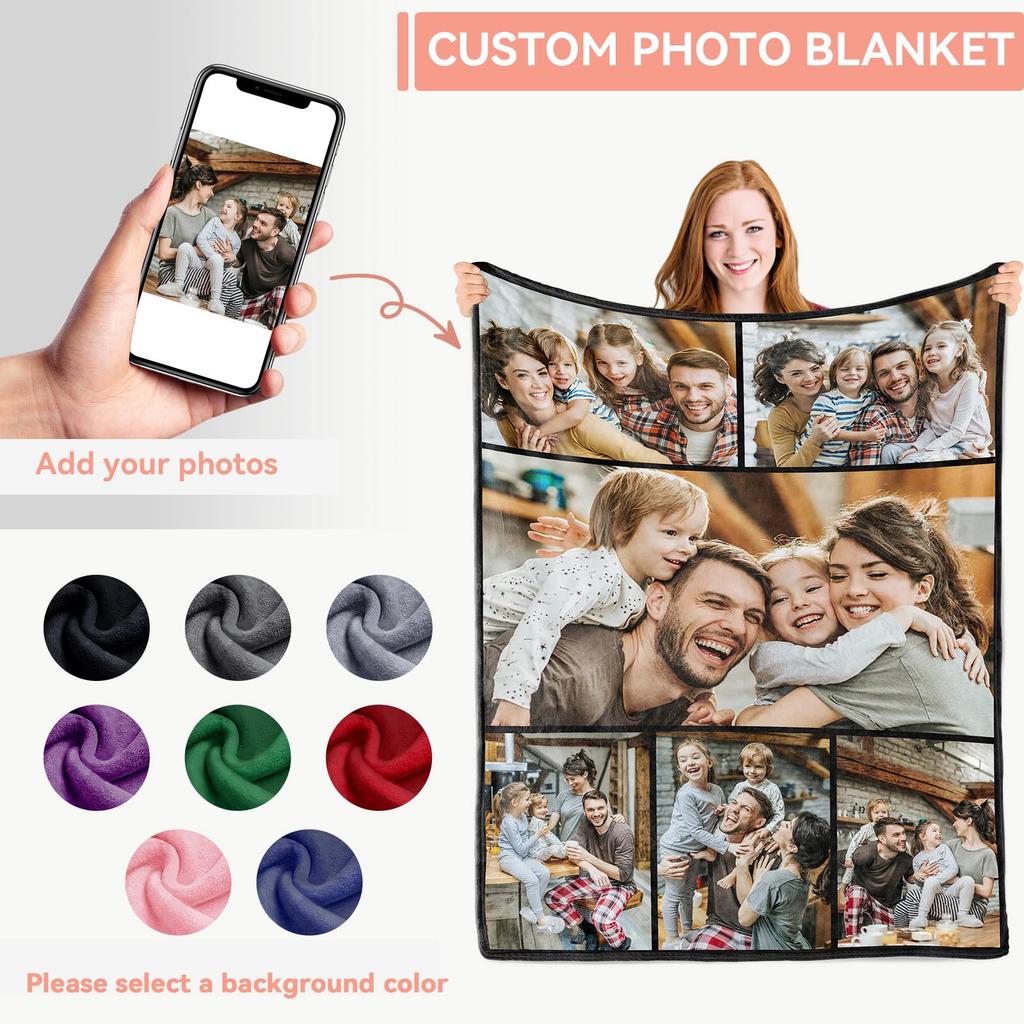 1pc Customized Blanket Your Design Logo Family Photo Print Warm Smooth Blanket Custom for Lover Dad Mom for Winter New Year Gift