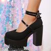Spring New Fashionable Versatile Coarse Heel Women's Shoes Solid Color Buckle Round Head High Heels Elegant Simple Women's Shoes