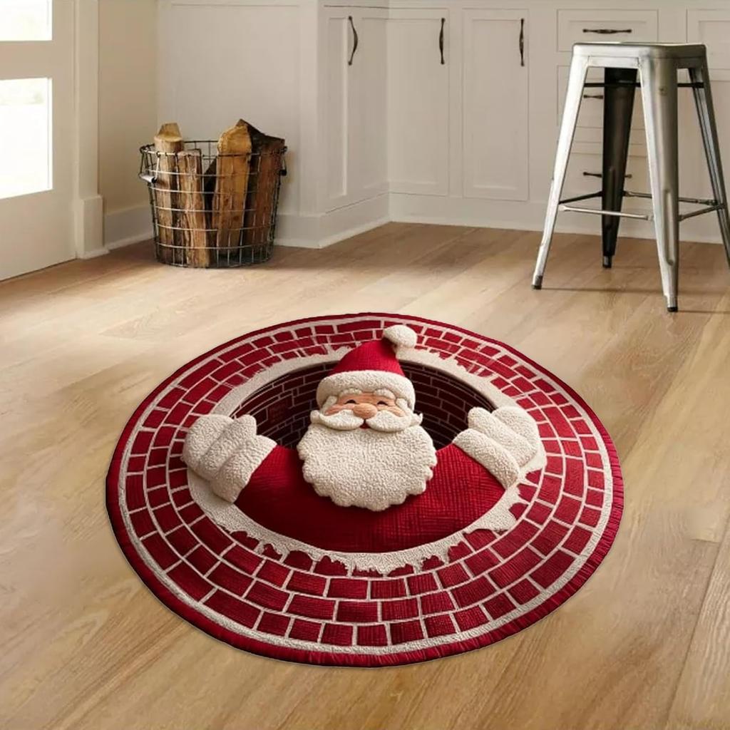 16inches Christmas 3D Rugs Round Rugs Non-Slip Xmas Optical Illusion Rug Carpet Soft Mat