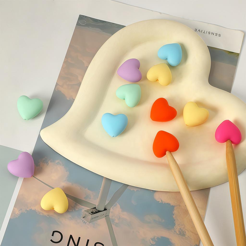 6pcs/set Knitting Needle Point Protectors Point Needle Stoppers Heart Shaped Stitches Stoppers Needle Caps Knitting Accessories