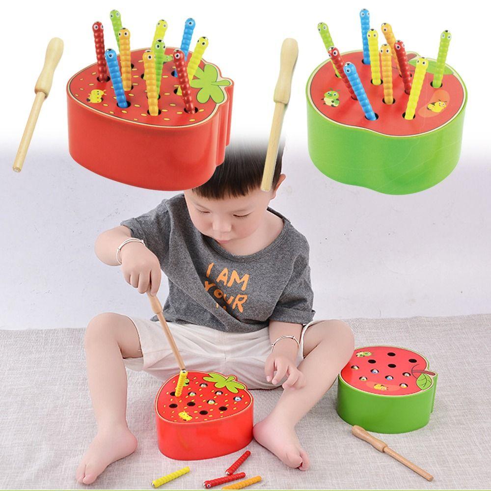 Wooden Catching Worms Game Color Sorting Educational Apple Game For Toddlers
