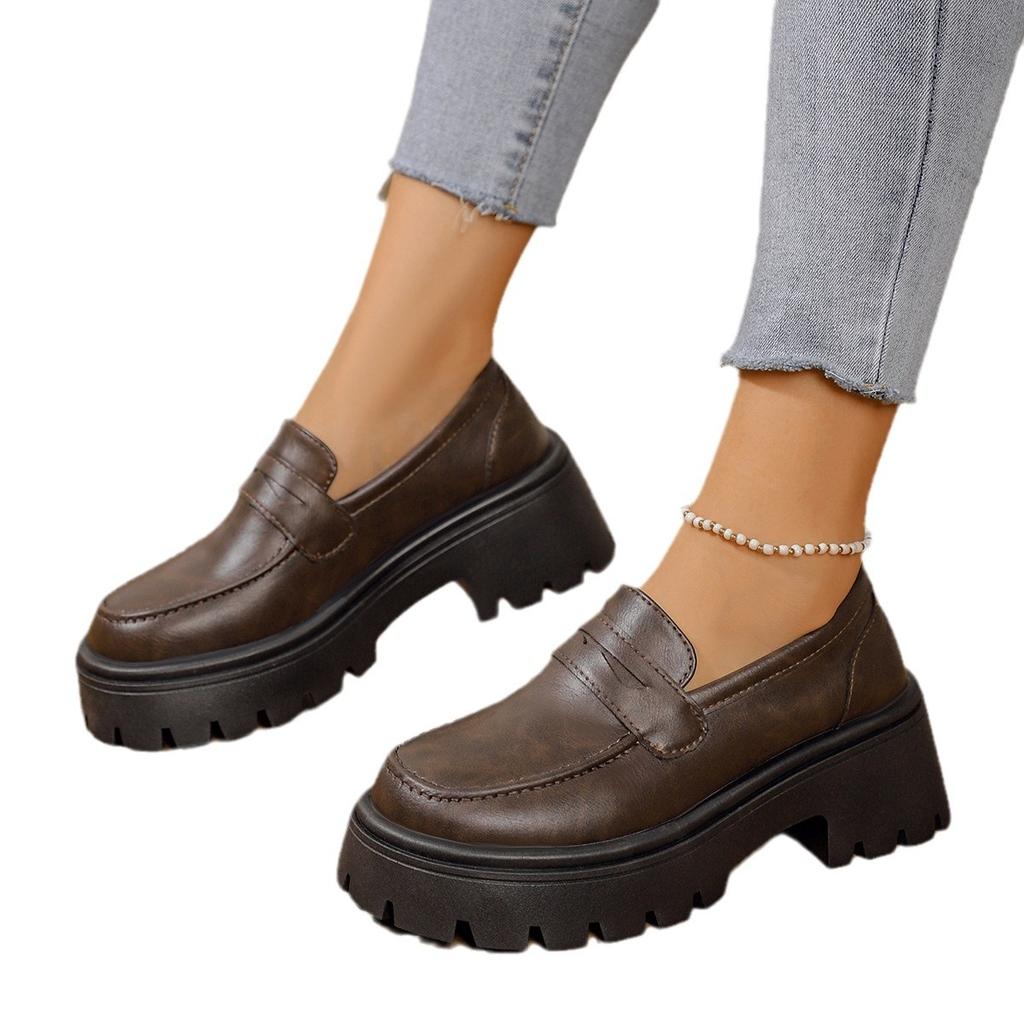 Thick-soled heightening small leather shoes women's fashion French one-pedal retro large-size single shoes loafers women's shoes versatile