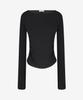Limekeu Boat Neck Draped Slim Long Sleeve Black