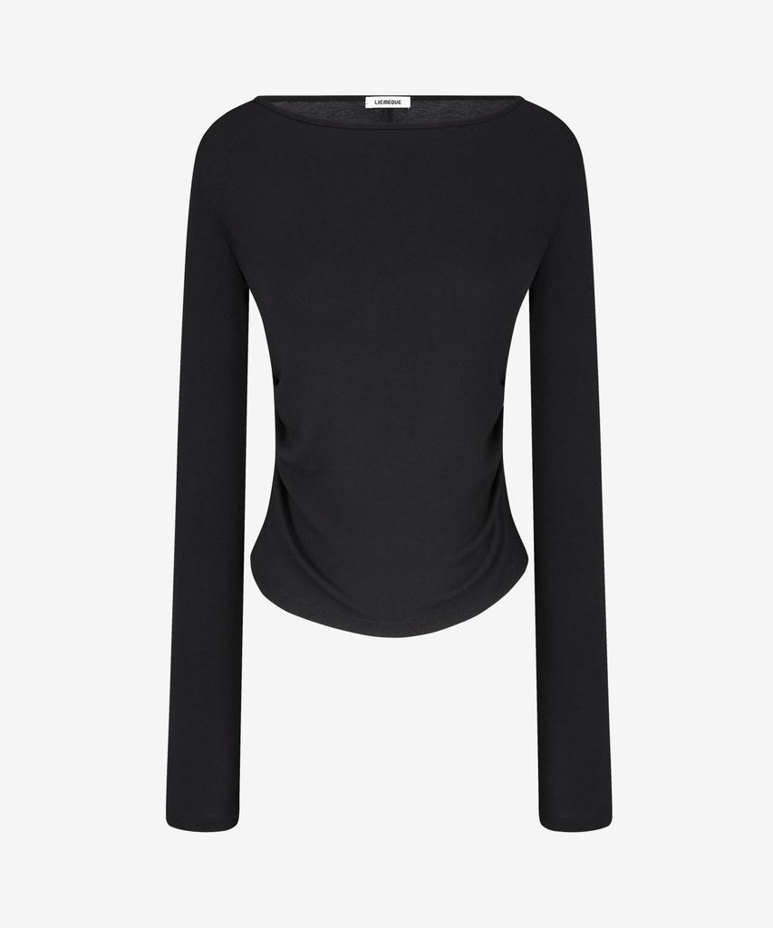 Limekeu Boat Neck Draped Slim Long Sleeve Black