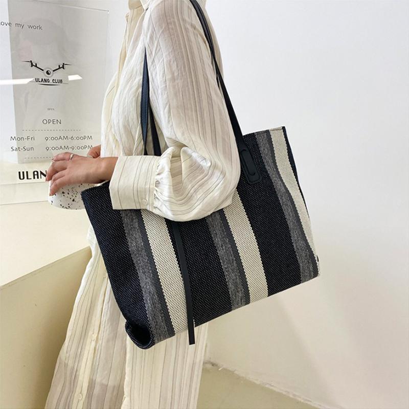 Large Capacity Shoulder Bag for Woman Fashion Stripe Handbag Shopping Bag Ladies Casual Tote Bag