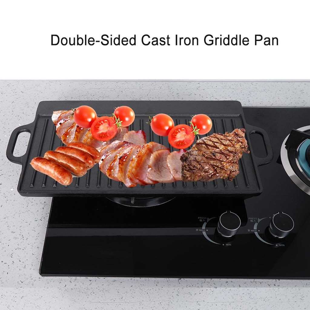 Cast Iron Ridged and Flat Non-Stick Double-Sided Bakeware Grill Pan Grill Griddle Pan Home for Making Eggs Restaurant Pancake
