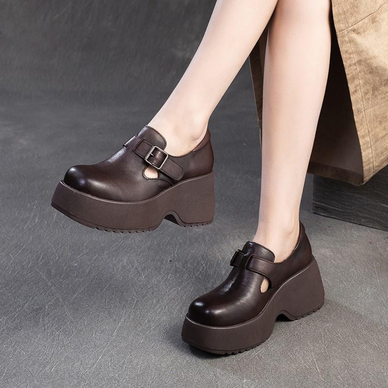 GKTINOO Genuine Leather Square Toe Women's Shoes 2025 Spring New Pumps Simple Thick Sole Casual Comfortable Platform Shoes