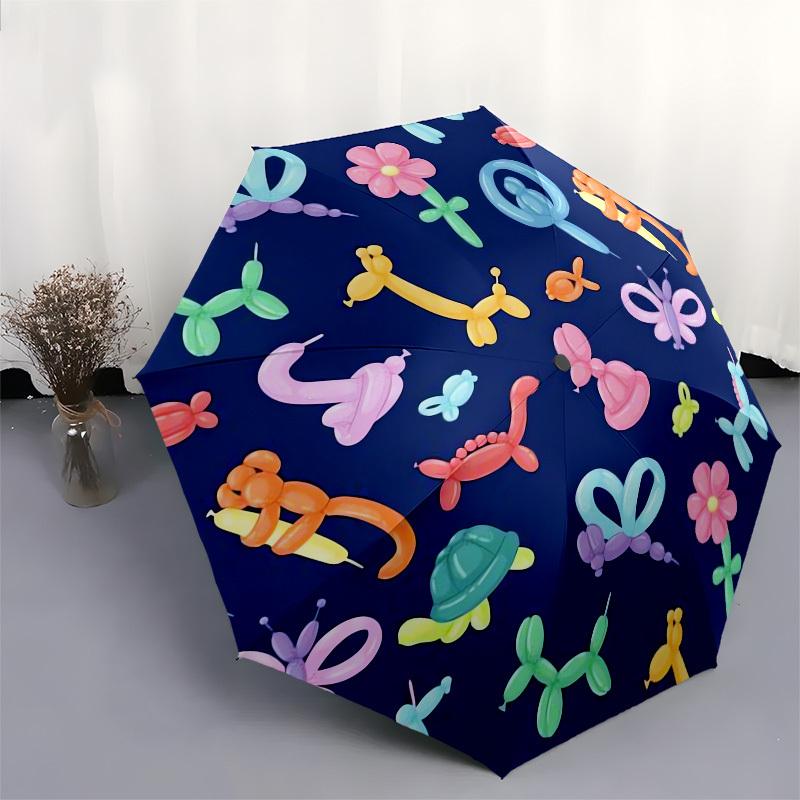 1pc Balloon Animals and Flowers Pattern Umbrella with Plastic Handle, Suitable for All Seasons Outdoor PT428