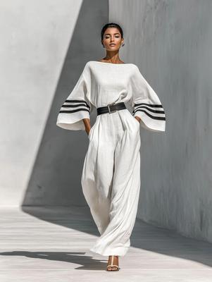 2026 Avrupa Bahar/Yaz Kadın Keten Karışımı Geniş Paça Tulum