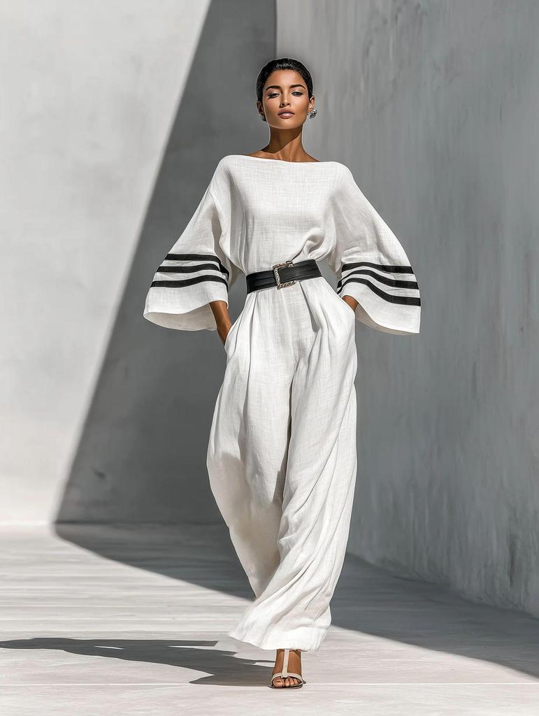 2026 European Spring/Summer Women's French Linen Blend Wide-Leg Jumpsuit