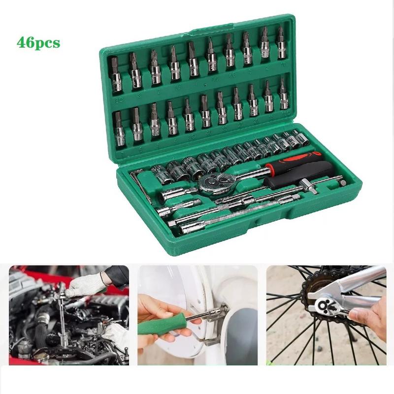 46 Pcs 1/4 Inch Drive Socket Wrench Set CRV Steel 72 Teeth Ratchet with Bit Sockets for Auto Repair Mechanics Tool Set