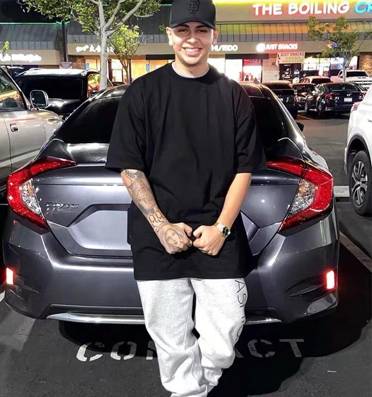 400g Heavyweight Pure Cotton Unisex Short Sleeve T-shirt - Thick, Opaque, American Style, Loose Fit, Small Collar, Plus Size.