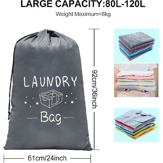 Sylfairy 2 Pack Extra Large Travel Laundry Bag, Dirty Clothes Organizer with Drawstring,Heavy Duty Travel Laundry Bags,Easy Fit a Laundry Hamper