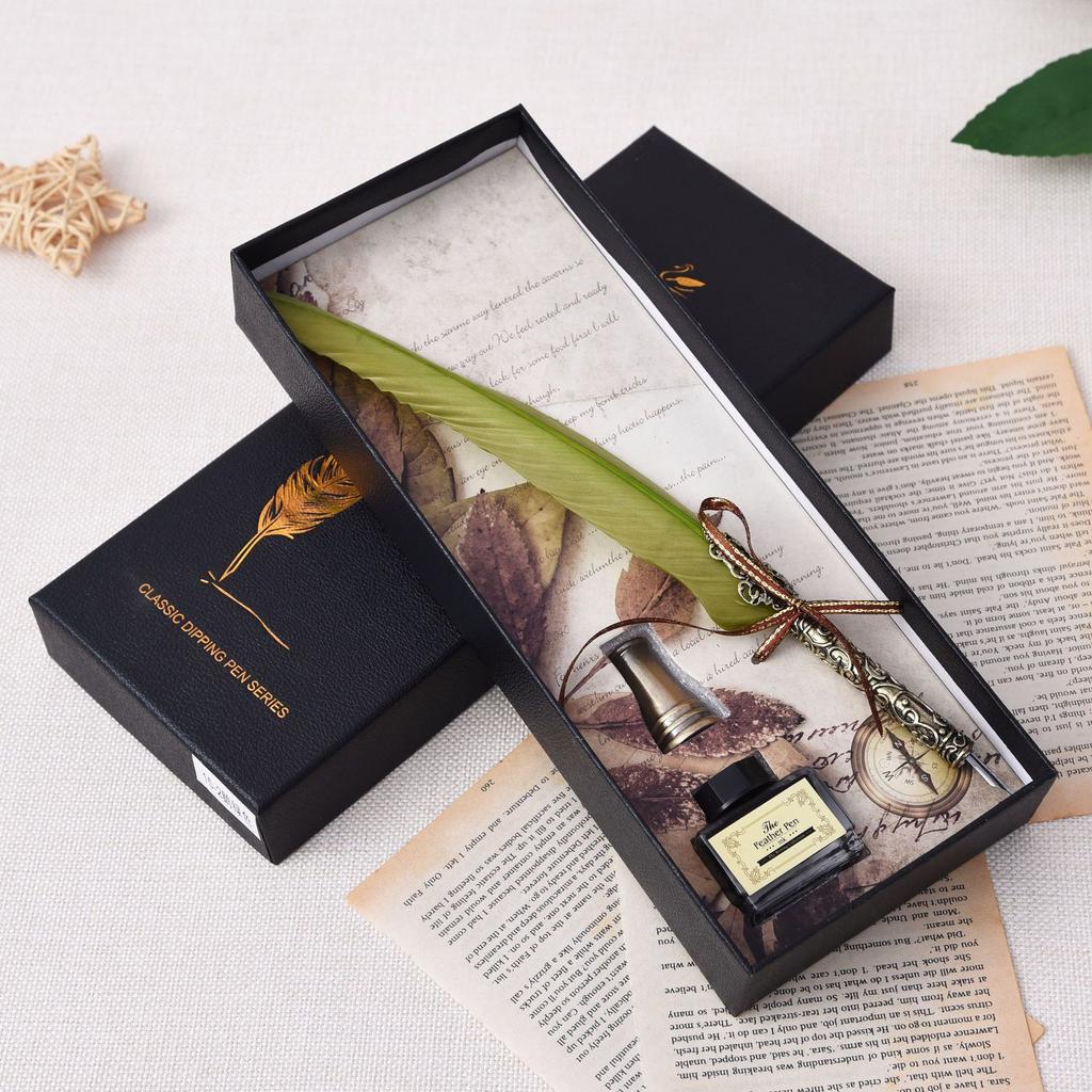 Federkiel, Tintenfass-Set, Füllfederhalter Klassischer Schreibstil Weihnachtsgeschenk