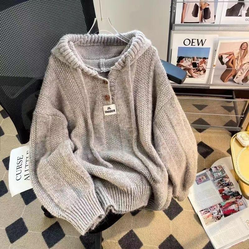 Thickened Soft Waxy Hooded Sweater Women s Spring New Loose and Versatile Design Knitted Top S 5549₽