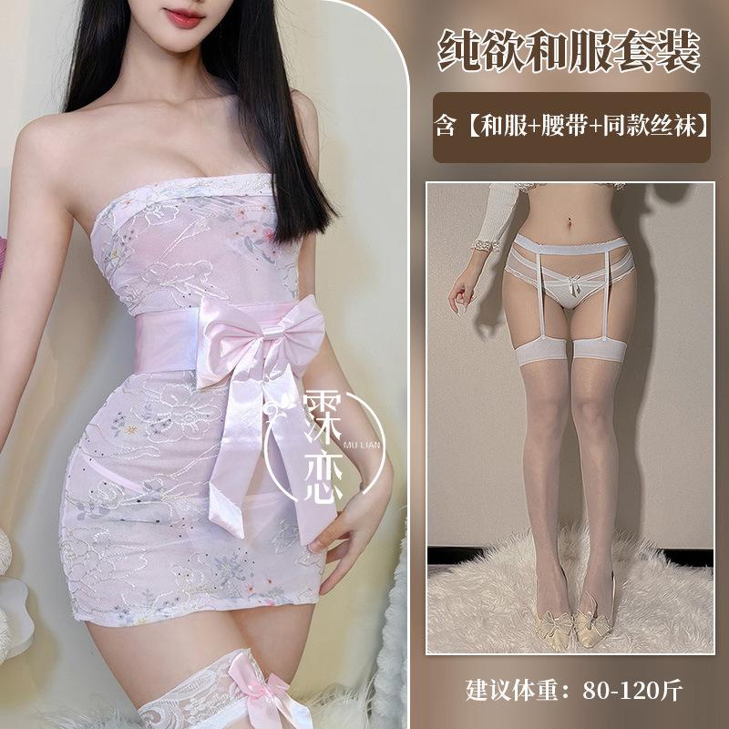 Sexy underwear embroidery printing perspective kimono sexy tube top hip-wrapped uniform slim and thin