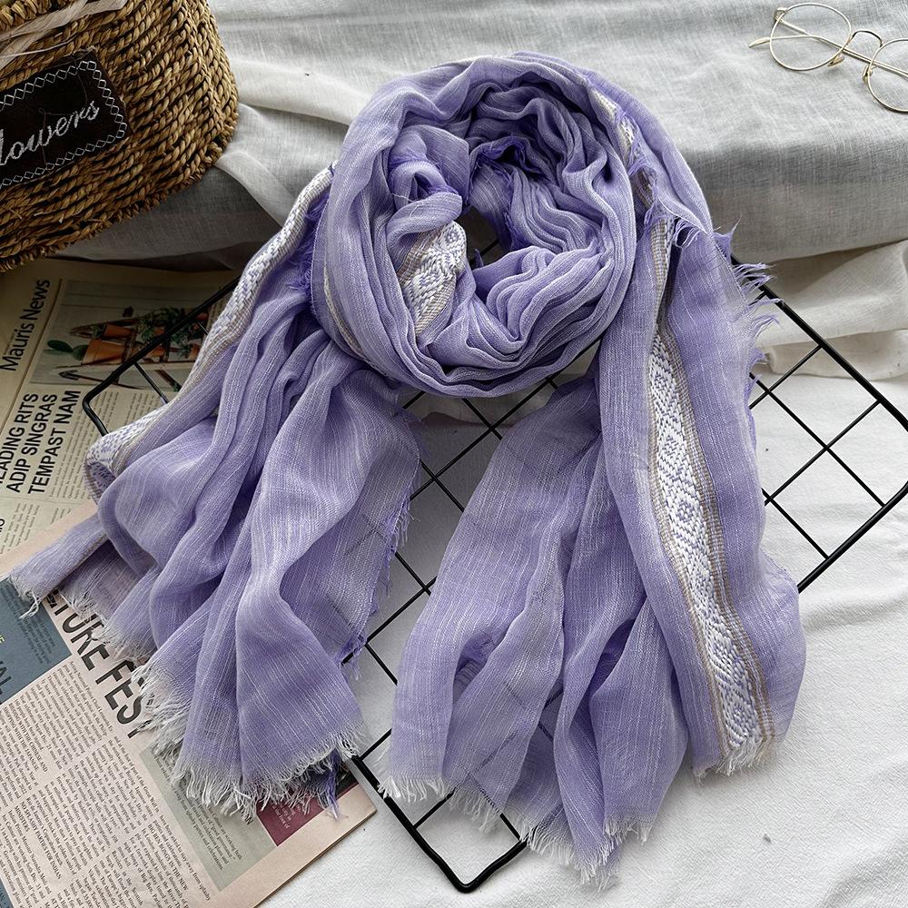 New Cotton-blend Scarf for Summer Scarf Jacquard Lace Short Beard Long Scarf Sun Shawl