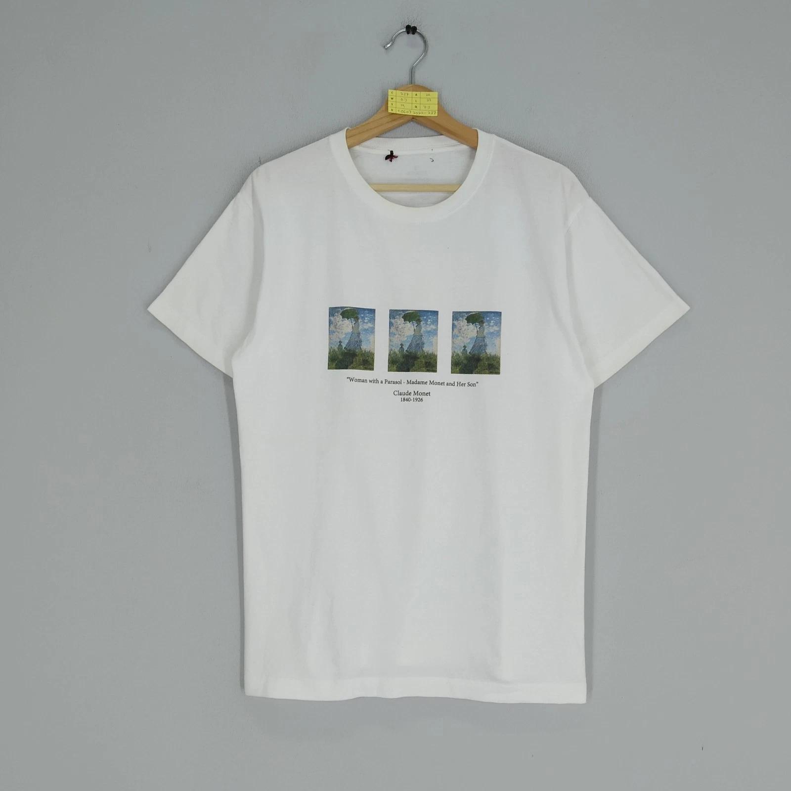 Vintage 90s Claude Monet Artwork Painting Potrait Drawing T Shirt Size M 2XL