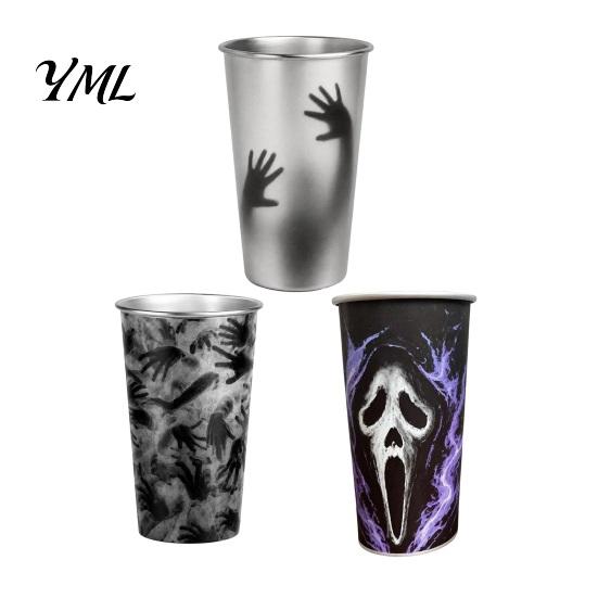 Gothic Style Metal Water Cup Thermochromic Color-Changing Cup, Horror Theme Cold Drink Spooky Prison Hand Design Mug Tumbler, Wide Mouth for Halloween