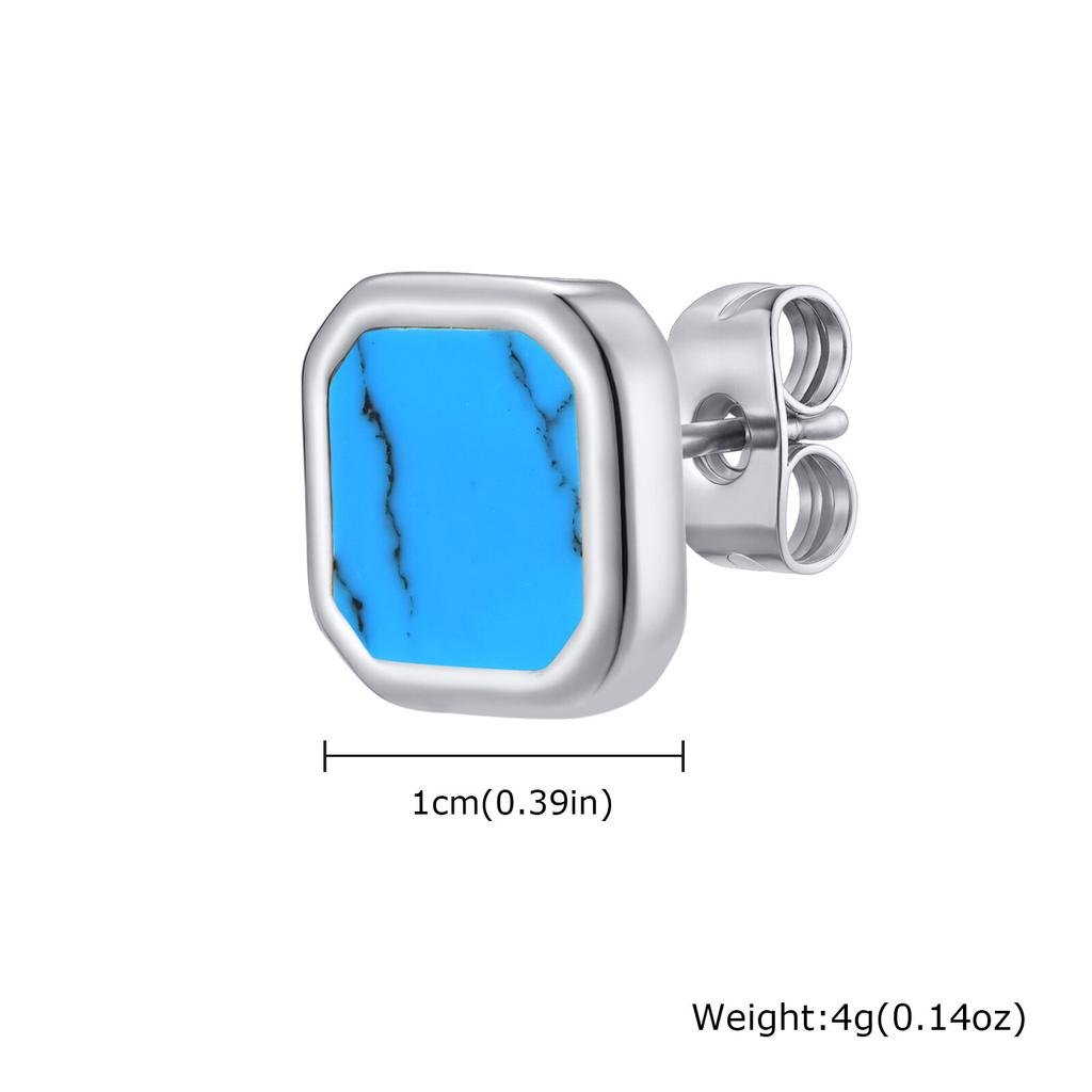 Trendy Natuursteen Oorbellen voor Mannen Jongens, Roestvrij Staal Anti-allergie Vierkante Stud Oorbellen, Unisex Piercing Sieraden Cadeau