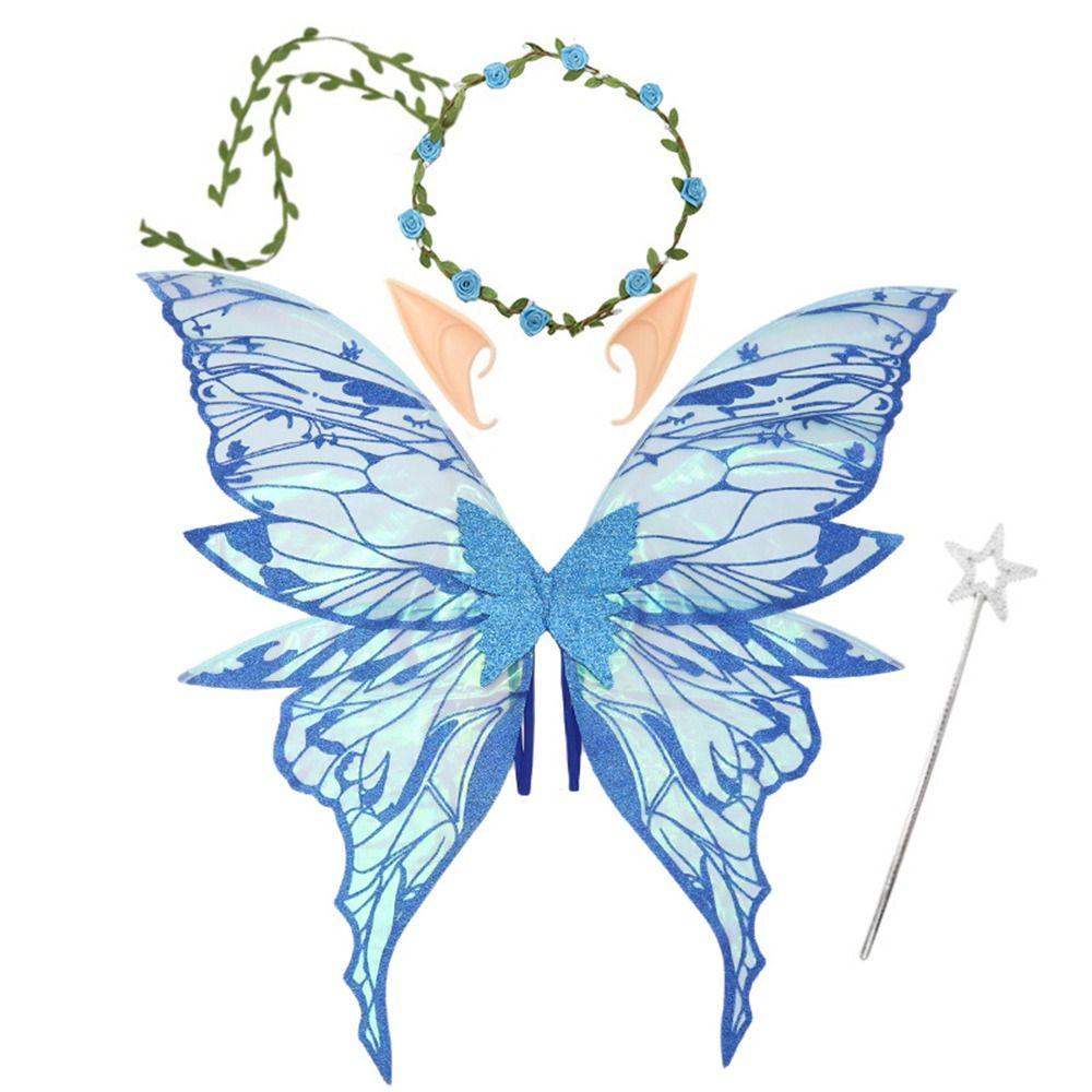 Zestaw Kostiumowy Wróżki z Różdżką Korona Kwiatowa Błyszczące Skrzydła Anioła dla Dzieci Dorosłych