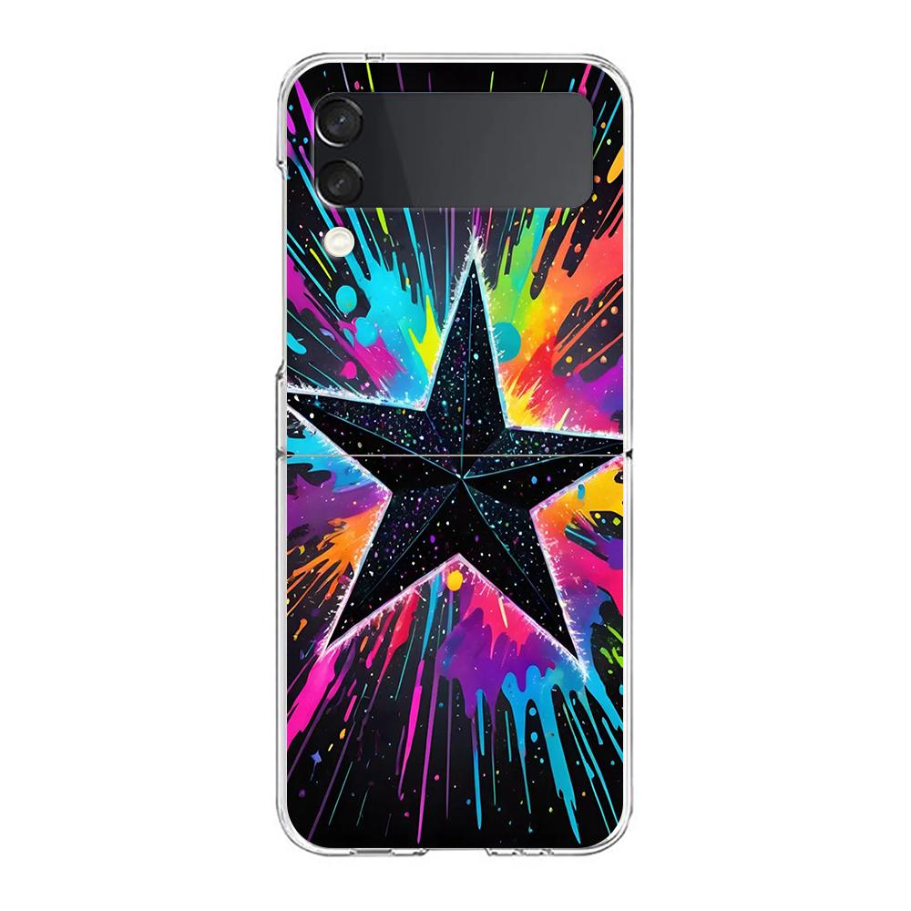 Phone Cover For Samsung Galaxy Z Flip 7 6 5 4 Case Transparent For Samsung Z Flip 3 Hard PC Bag Silver Five-Pointed Star Pattern
