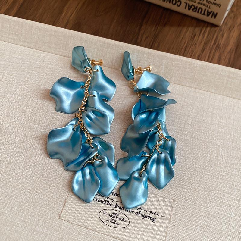 Rose petal earrings exaggerated fashion long fringed earrings women's high-end temperament versatile earrings