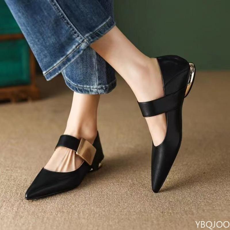 Fashion Solid Color Comfortable Square Toe Pumps Elegant Lady Metal Decoration Shoes New 2025 Spring Women Fashionable Thick Heels