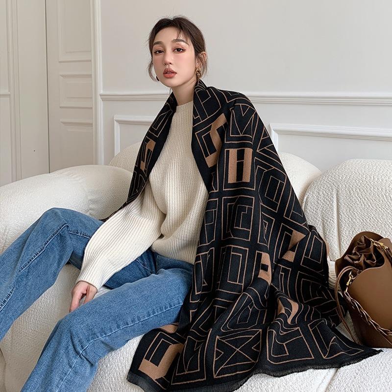 Autumn and winter scarf, new women's extended imitation cashmere air conditioner shawl, fashionable geometric short beard, cold-proof and warm scarf