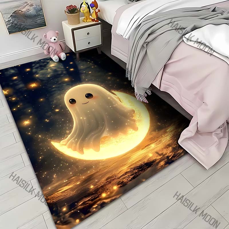 Halloween Decor Moon Ghost Print Carpet for Living Room Bedroom Bedside Floor Mat Cloakroom Sofa Area Rugs Large Size