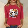 Women's Fashion Casual Three-quarter Sleeve Halloween Printed Round Neck Top