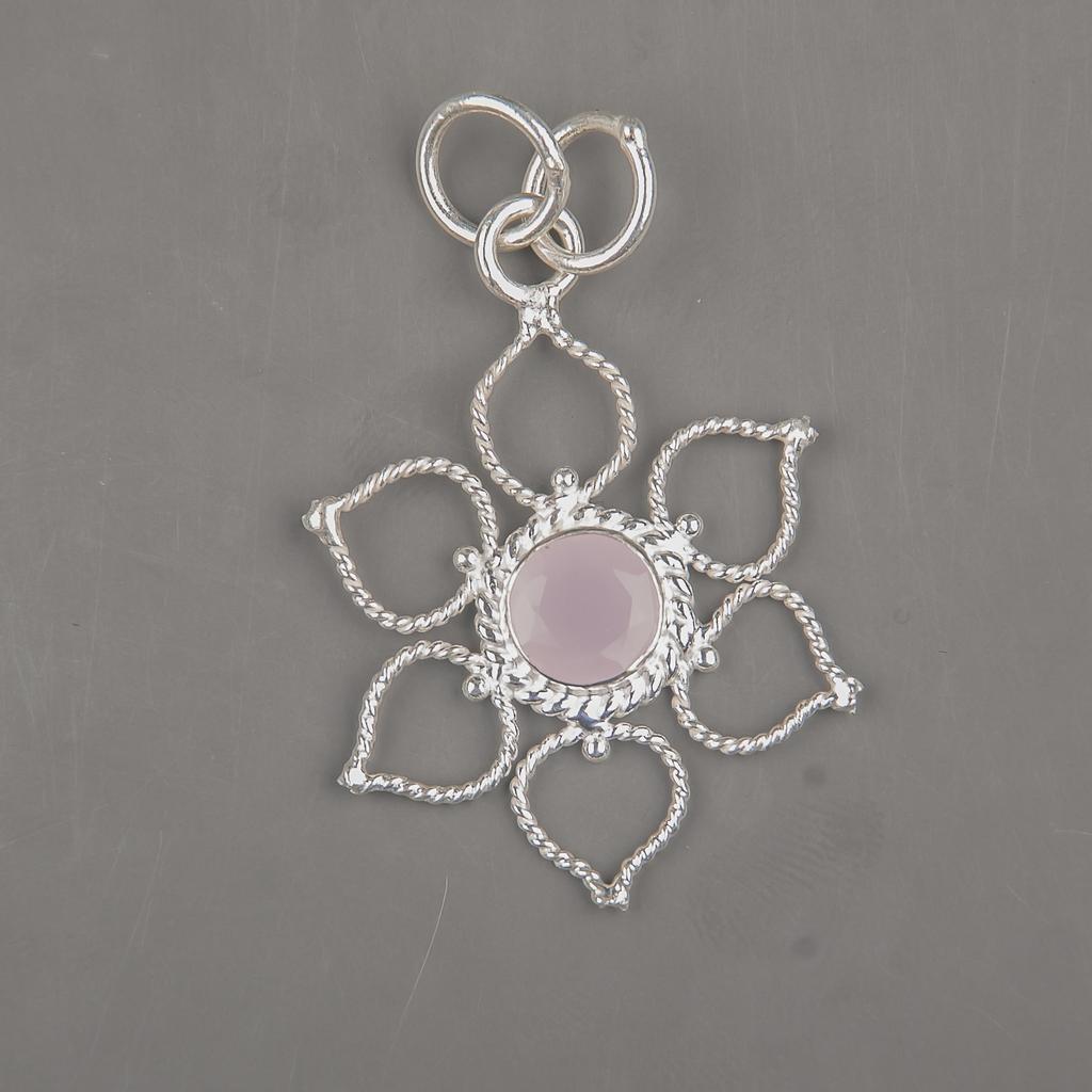 Rose Chalcedony Gemstone Pendant, 925 Solid Sterling Silver Pendant, Glamorous Handmade Silver Chain Pendant For Wedding Gift