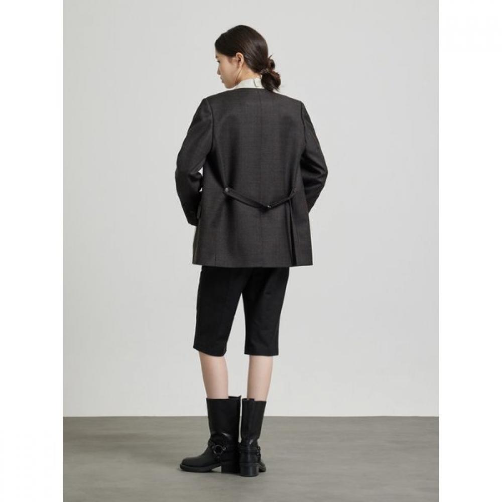 Cc Collect. Wool Blended Check Collarless Jacket C264msf039