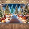 Magic Forest Christmas Background Banner Polyester Winter Wonderland Party Hanging Decoration with Snow Trees and Deer