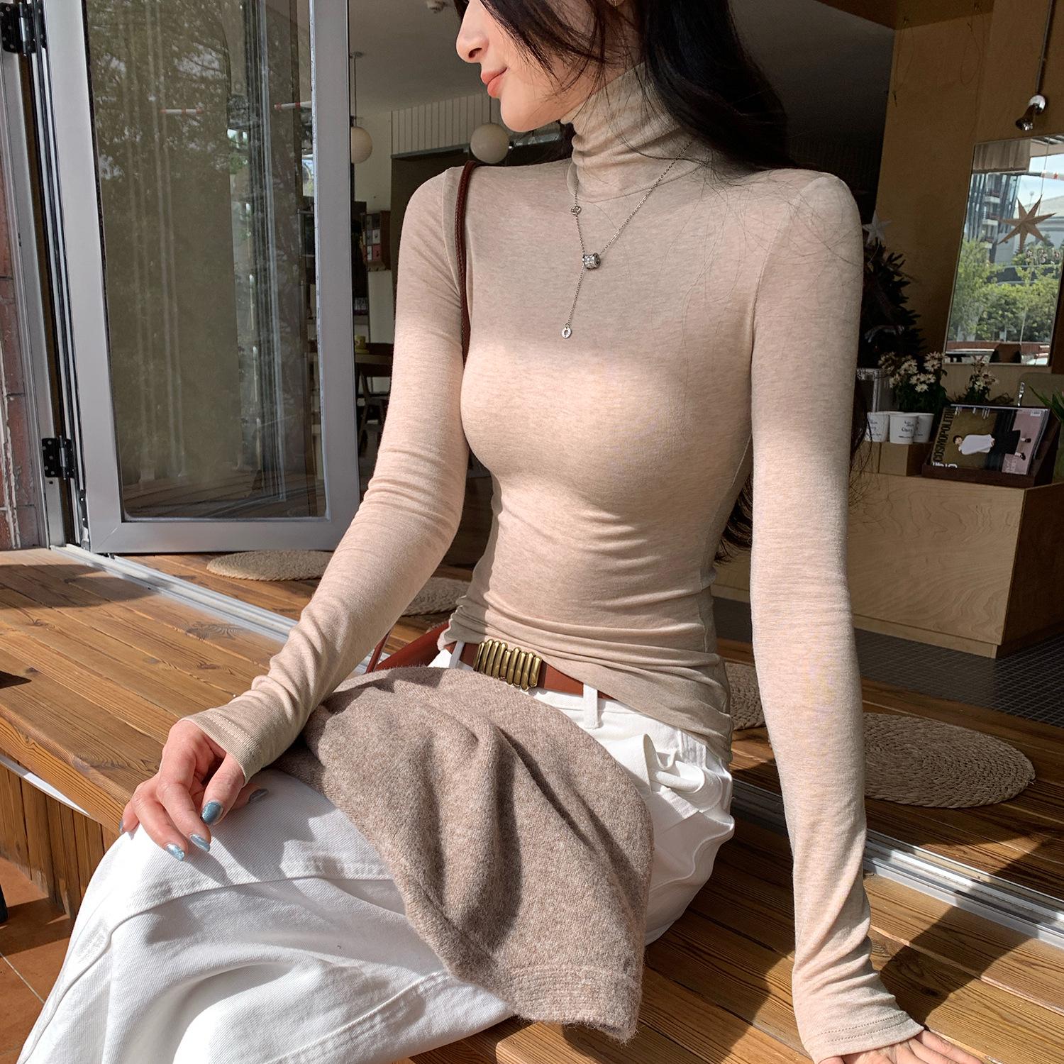 Women s High-neck Lyocell Tencel Wool Base Layer Top - Slimming, Draped, New Autumn/Winter Style Extra Large розовый