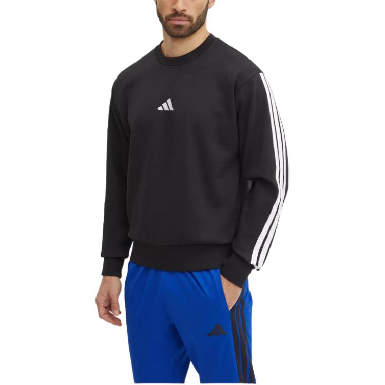 Adidas Logo Striped Crew Neck Long Sleeve Sweatshirt Men sweatshirt Black JE6304
