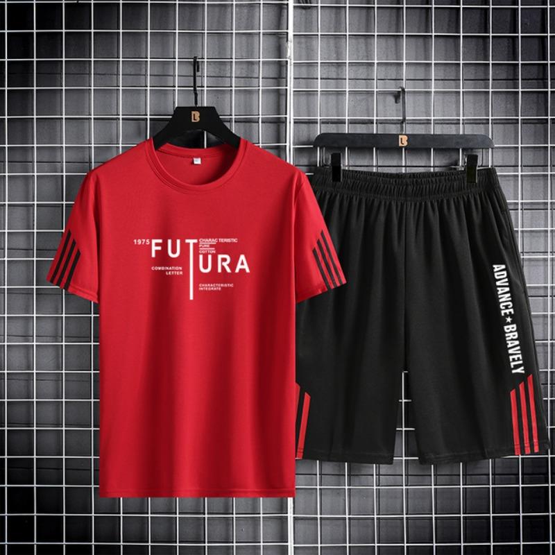 

Літній спортивний комплект з коротким рукавом чоловічий 2023 новий корейського крою молодіжний повсякденний для бігу 2 шт. 4XL