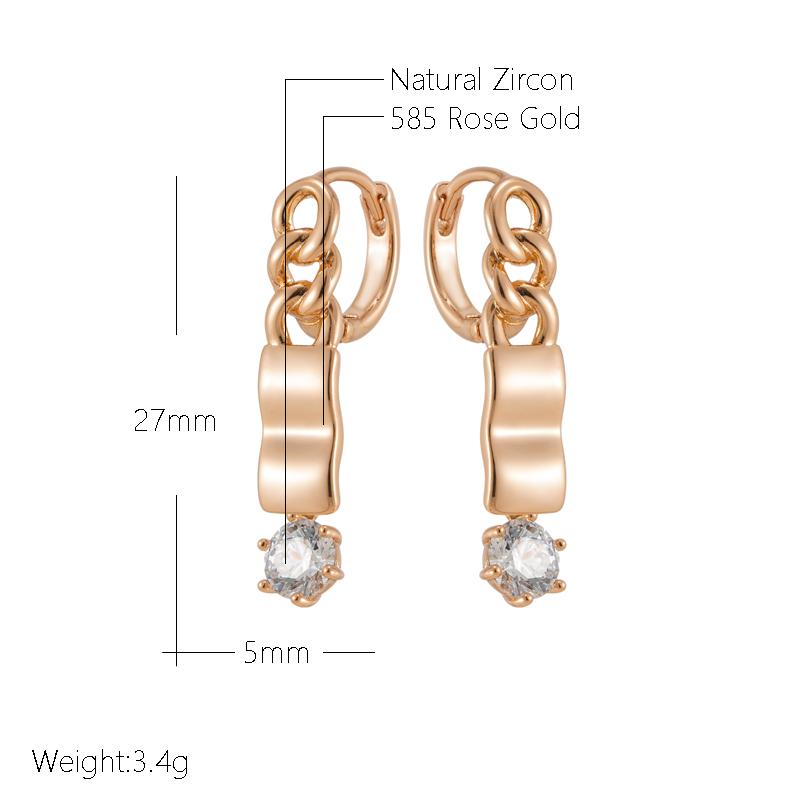New Glossy Long Dangle Earrings For Women Luxury Rose Gold Color Natural Zircon Earring Vintage Fine Daily Jewelry