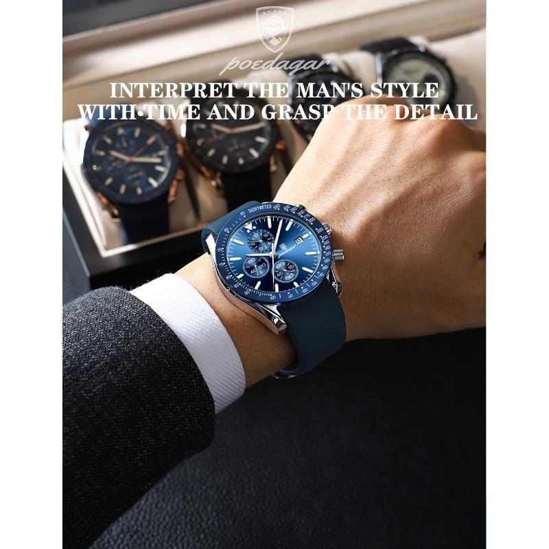 POEDAGAR Men Watch Fashion Sport Chronograph Silicone Quartz Watches Top Brand Luxury Waterproof Luminous Date Wristwatch